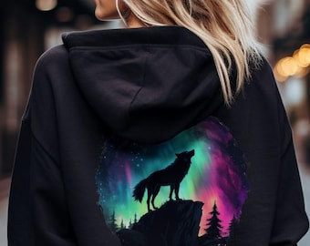 Wolf Back Print Sweatshirt or Hoodie, Nature Sweatshirt, Womens Wolf Clothing, Animal Lover Hoodie, Gift For Wolf Lover