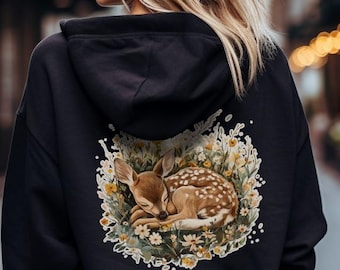 Sudadera con estampado de ciervo en la espalda, sudadera con capucha de naturaleza, sudadera con capucha de alce, sudadera con capucha para amantes de los animales, regalo para los amantes de los ciervos