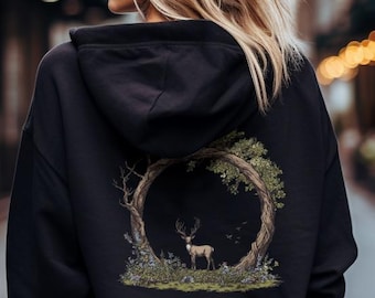 Deer Back Print Sweatshirt oder Hoodie, Natur Sweatshirt, Elch Hoodie, Tierliebhaber Hoodie, Geschenk für Hirschliebhaber
