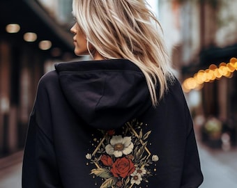 Wildflower Back Print Sweatshirt or Hoodie, Floral Sweatshirt, Summer Vibes Hoodie, Flower Market Beach Hoodie, Cottagecore Oversize Hoodie