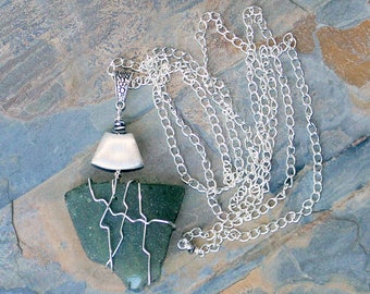Sea Glass Necklace, Olive Green Necklace, Wire Wrapped Necklace, Bohemian Necklace, Handmade Necklace, Long Necklace, Ocean Necklace
