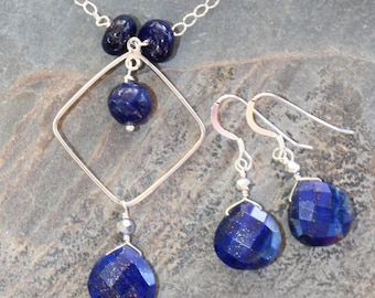 Set di gioielli in lapislazzuli, set di gioielli blu, set di gioielli in pietre semipreziose, set di gioielli per le feste, set di gioielli in argento sterling, per lei