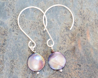 Blue Shell Earrings, White Earrings, Shell Earrings, Sterling Silver Earrings, Light Blue Earrings, Handmade Earrings, Iridescent Earrings