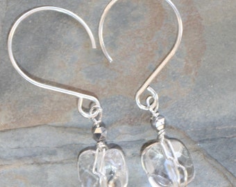 Dangly Earrings, Quartz Earrings, Natural Stone Earrings, Silver Earrings, Clear Gemstone Earrings, Wire Wrapped Earrings, Teardrop Earrings