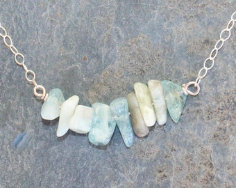 Aquamarine Necklace, Light Blue Necklace, Blue Gemstone Necklace, Bar Necklace, Natural Stone Necklace, March Necklace, Aquamarine Jewelry