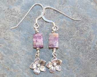 Flower Earrings, Purple Earrings, Lepidolite Earrings, Sterling Silver Earrings, Lavender Earrings, Spring Earrings, Summer Earrings,For Her