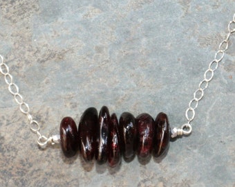 Collar de granate, collar de Borgoña, collar de piedra natural, collar de piedras preciosas, piedra de nacimiento de enero, collar de plata de ley, collar Boho