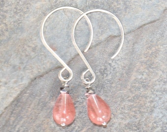 Pink Earrings, Cherry Quartz Earrings, Sterling Silver Earrings, Summer Earrings, Dangly Earrings, Spring Earrings, Balloon Wire Earrings