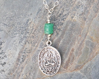 Green Meditation Necklace, Stone Yoga Necklace, Jade Necklace, Peace Necklace, Meditation Jewelry, Green Necklace, Natural Stone Necklace