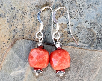 Sunstone Earrings, Orange Earrings, Natural Stone Earrings, Summer Earrings, Spring Earrings, Vibrant Earrings, For Her, Sunstone Jewelry