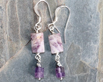 Lepidolite Earrings, Purple Earrings, Amethyst Earrings, Sterling Silver Earrings, Purple Stone Earrings, Dangly Earrings, For Her
