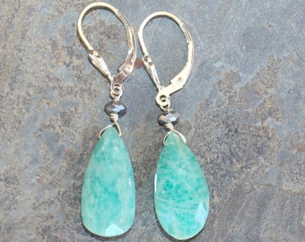 Amazonite Earrings, Gemstone Earrings, Aqua Blue Earrings, Sterling Silver Earrings, Teardrop Earrings, Dangly Earrings, Fall Earrings