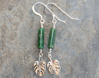 Pendientes de ágata, pendientes de hoja, pendientes de plata de ley, pendientes verdes, pendientes de piedras preciosas, pendientes de hoja verde, pendientes de otoño, para ella