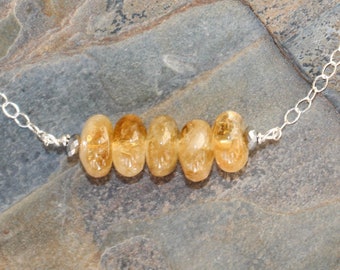 Citrine Necklace, Yellow Necklace, Natural Stone Necklace, Gemstone Necklace, Yellow Gemstone, Sterling Silver Necklace, Boho Necklace