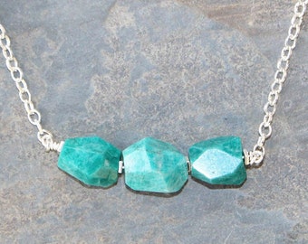 Apatite Necklace, Blue Necklace, Natural Stone Necklace, Gemstone Necklace, Raw Stone Necklace, Stacked Necklace, Boho Necklace, For Her