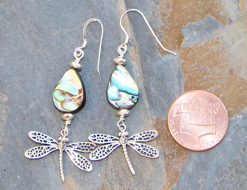 Abalone Jewelry Set Boho Jewelry Set Sterling Silver Jewelry Set Green Jewelry Set Dragonfly Jewelry Set Insect Jewelry Set