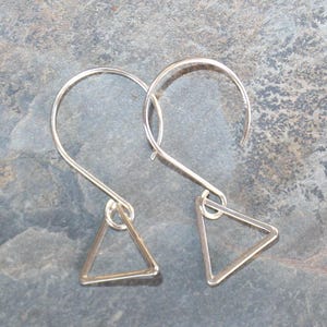 Triangle Earrings, Geometric Earrings, Sterling Silver Earrings, Dangly Earrings, Balloon Wire Earrings, Modern Earrings, For Her
