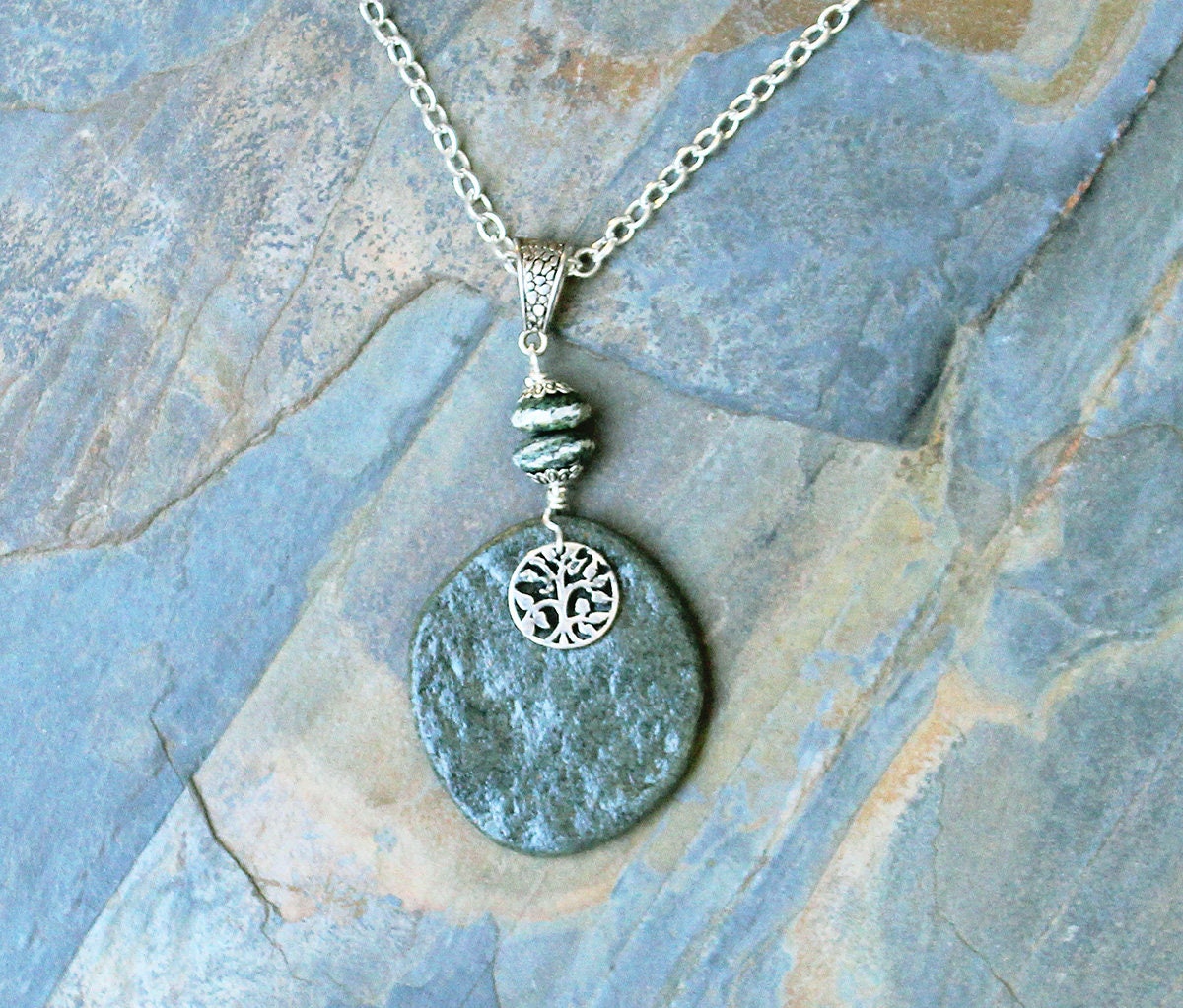 Beach Rock Necklace Green Stone 