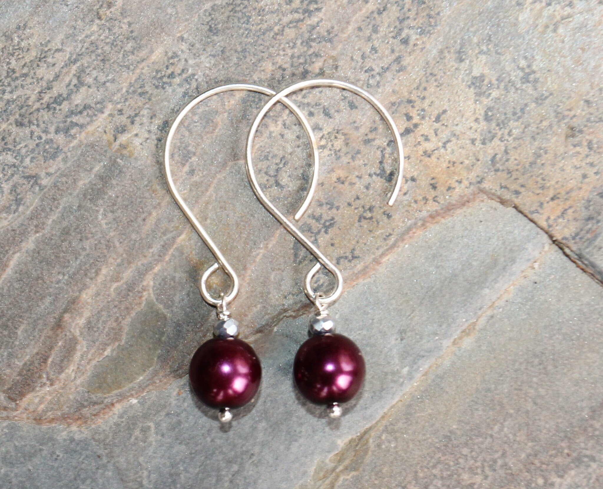 Burgundy Pearl Earrings Sterling Silver Earrings Burgundy