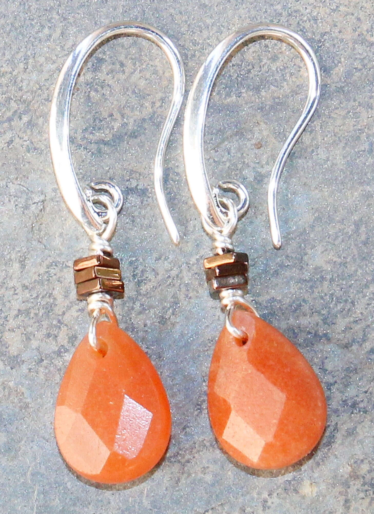Orange Earrings Silver Earrings Natural Stone Earrings Etsy