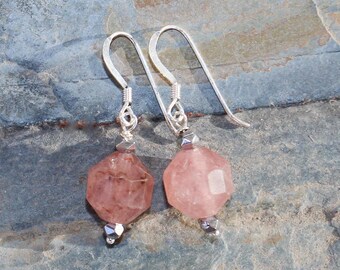 Muscovite Earrings, Pink Stone Earrings, Pink Earrings, Sterling Silver Earrings, Natural Stone Earrings, Gemstone Earrings, For Her