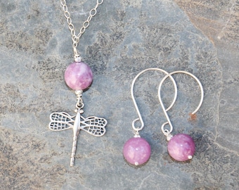 Charoite Jewelry Set, Dragonfly Jewelry Set, Sterling Silver Jewelry Set, Purple Jewelry Set, Lavender Jewelry Set, For Her