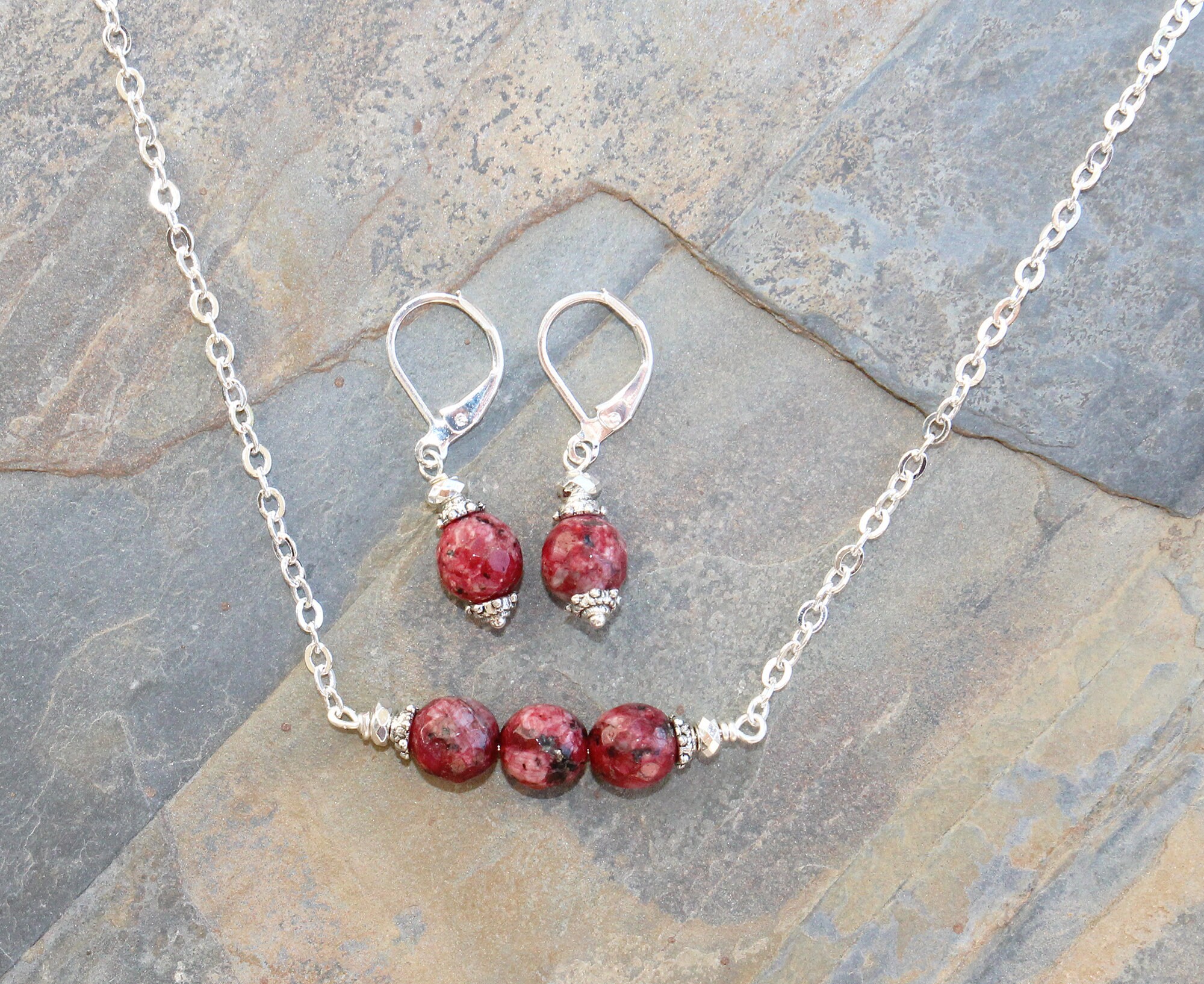 Pink Stone Jewelry Set Raspberry Pink Jewelry Set Natural Etsy