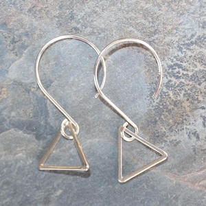 Triangle Earrings, Geometric Earrings, Sterling Silver Earrings, Dangly Earrings, Balloon Wire Earrings, Modern Earrings, For Her