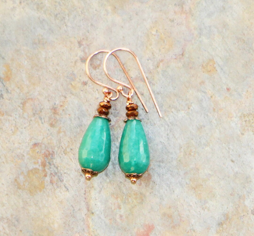 Aqua Earrings Jade Earrings Copper Earrings Stone Earrings Etsy Australia
