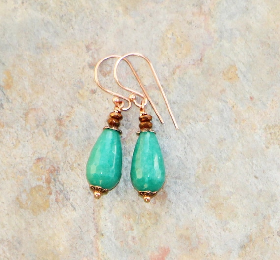 Aqua Earrings Jade Earrings Copper Earrings Stone Earrings Etsy Australia