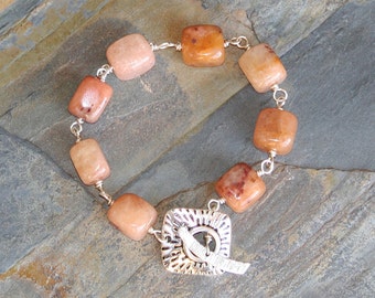 Chunky Orange Bracelet, Natural Stone Bracelet, Rustic Bracelet, Bangle Bracelet, Jade Nugget Bracelet, Bohemian Bracelet, Handmade Bracelet