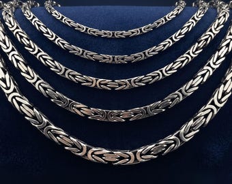 Oxidized Square Byzantine Chain Necklace, 925 Sterling Silver King Bali Chain, Heavy Men’s Silver Necklace Gift