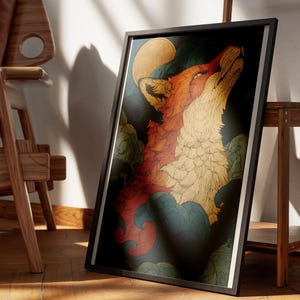 Japanische Yokai-Kunst | Geschenke für Fuchsliebhaber | Kulturelles Dekor | Japanische kulturelle Schönheit | Traditionelle Kunst | Neunschwänziger Fuchs | Ukiyo-e-Stil | Digitale Yokai-Kunst | Fuchskunst | Mystische Kunst | Fuchs-Kunstdrucke | Wanddekoration | Fantastische Kunst | Japanische Folklore | Japanische Mythologie