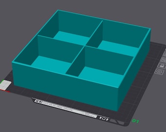 印刷可能なオーガナイザートレイ STL、4つのコンパートメント、デスクトップパーツビン、8インチトレイ、デジタルダウンロード