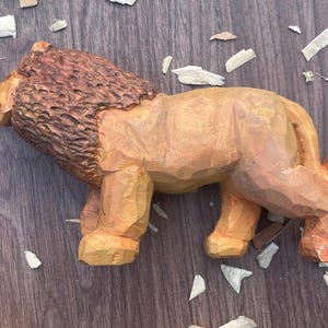 Hand-Carved Painted Wooden Lion - Realistic Animal wood sculpture- Handmade Basswood Carving Gift