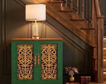 Console Table, Ornate Floral Storage Cabinet, Handcrafted Sideboard, Statement Furniture,Vintage Credenza, Entryway Decor, Luxe Gift for her