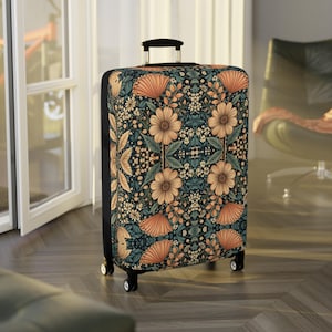 Bagagehoes met boho bloemen, vintage reisaccessoire met bloemen, stijlvolle jetsetters, beschermende kofferhoes met retro bloemen, vakantiebenodigdheden,