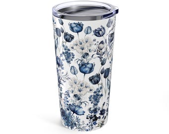 Boho Wildflower Vintage Style Floral 20oz Tumbler, Best Friend Gift, Beautiful Blue Botanical Design, Floral Drinkware, Travel Gift