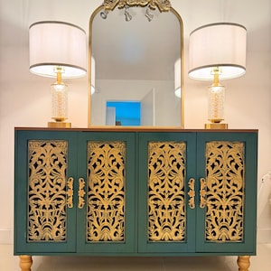 Console Table, Handcrafted Sideboard, Ornate Floral Storage Cabinet, Statement Furniture,Vintage Credenza, Entryway Decor, Luxe Gift for her