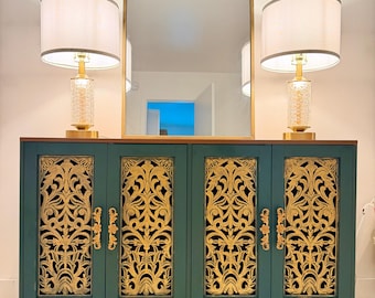 Consola, aparador artesanal, mueble de almacenamiento floral ornamentado, mueble llamativo, credenza vintage, decoración para recibidor, regalo de lujo para ella.