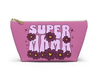 Bolsa de accesorios con diseño floral Super Mama, bonita bolsa de maquillaje, regalo para mamás, diseño floral, regalo para el Día de la Madre, organizador de almacenamiento