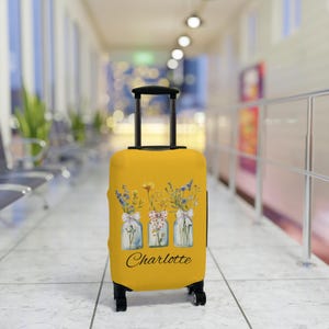 Personalized Coquette Boho Bow Wildflower Floral Luggage Cover, Travel Accessory, Unique Suitcase Protector, Summer Vacation Essential