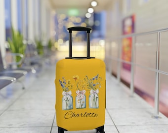 Capa de bagagem personalizada com estampa floral de flores silvestres, acessório de viagem Coquette.