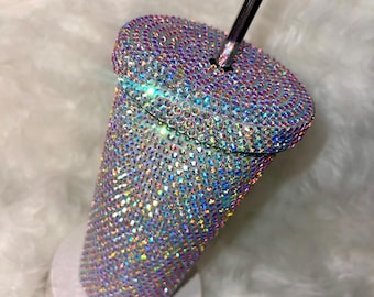 Bling Tumbler, Diamond Tumbler, Mother Day Gift, Bling Tumbler, Stainless Steel Insulated Cup with Lid & Straw,Gift for Her,Shiny Tumbler