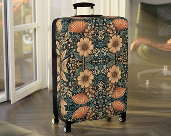 Funda para maleta con estampado floral bohemio, accesorio de viaje vintage, funda protectora para maleta.