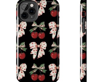 Coquette Cherry Bow Tough Phone Case - Cute Cherry Design, Unique Phone Cover, Cherry Lover Gift, Durable Phone Protector