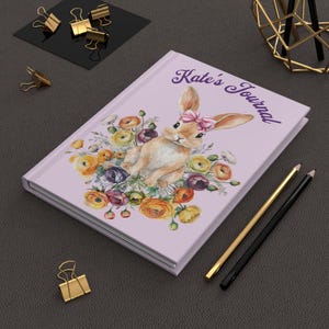 Carnet cartonné personnalisé Coquette fantaisiste avec noeud de lapin de l'Est, cadeau meilleur ami, joli carnet de notes floral, journalisation créative