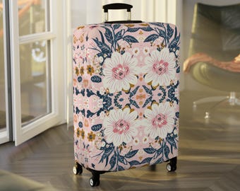 Funda de equipaje con diseño floral rosa bohemio: elegante protector para maletas de viaje