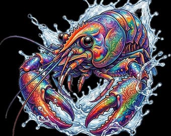 カラフルな川エビのPNG画像、スプラッシュアートクリップアート（デジタルダウンロード）
