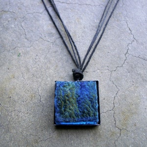 Free Shipping! BLUE CAPRI Glass Tiled Pendant NECKLACE with Leather Cords